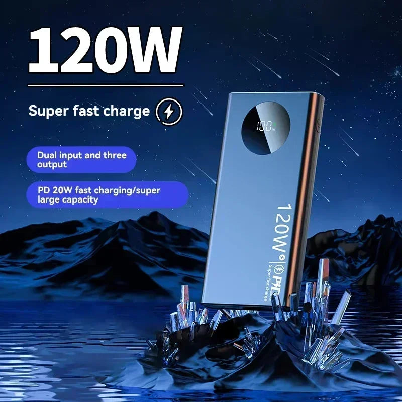 Lenovo 120W 500000mAh High Capacity Power Bank Fast Charging Powerbank Digital Display Portable Battery Charger For iPhone VIVO