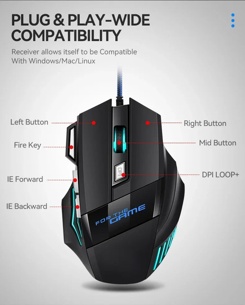 G6 USB Wired Gaming Mouse 7 Button 5500DPI Adjustable Optical Ergonomic E-sports Mice for Laptop PC Xiaomi HUAWEI Samsung Pad