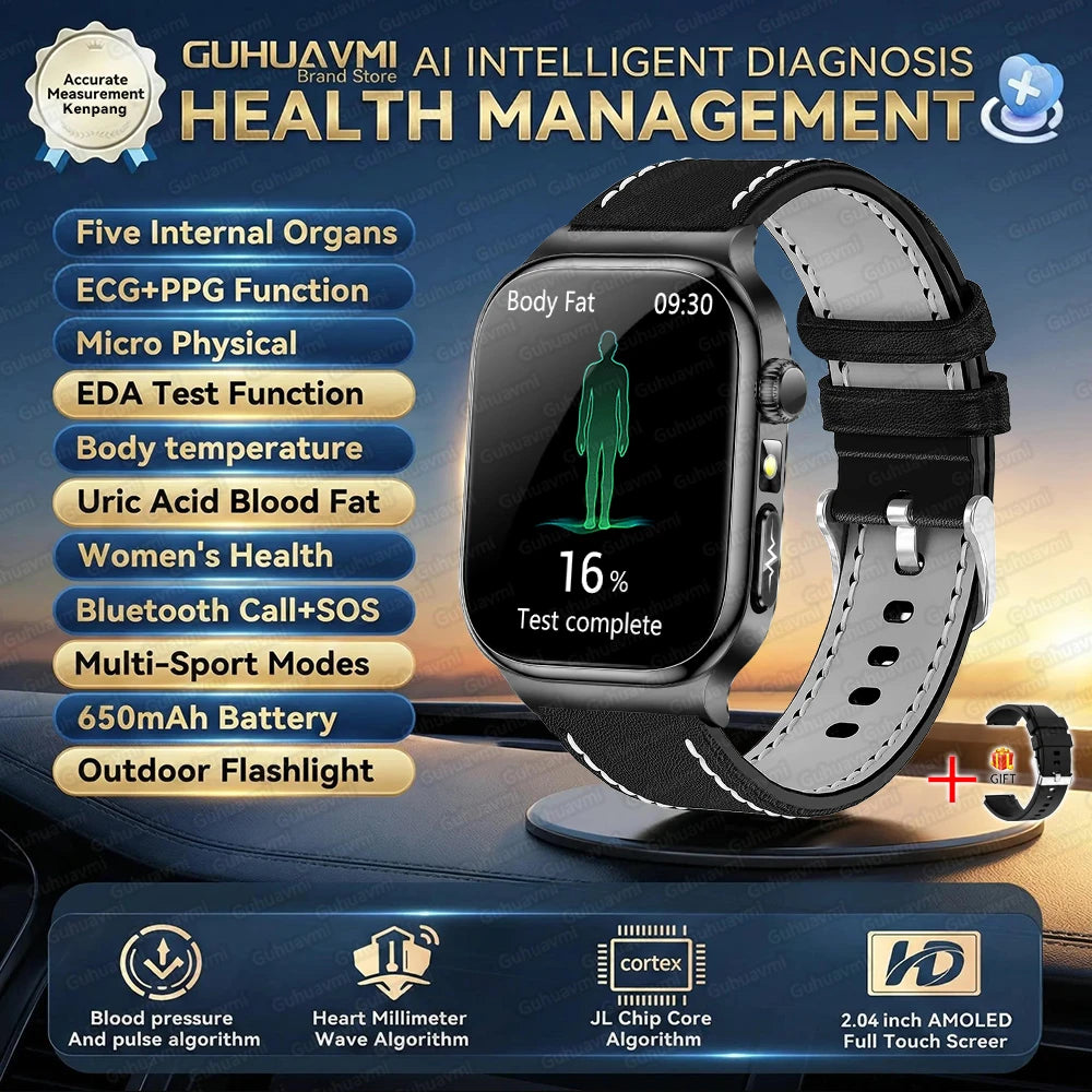 2025 New Smart Watches For man Health ECG+HRV Blood Oxygen Uric Acid Fitness Sport Tracker Watch body fat Sleep Call Smartwatch