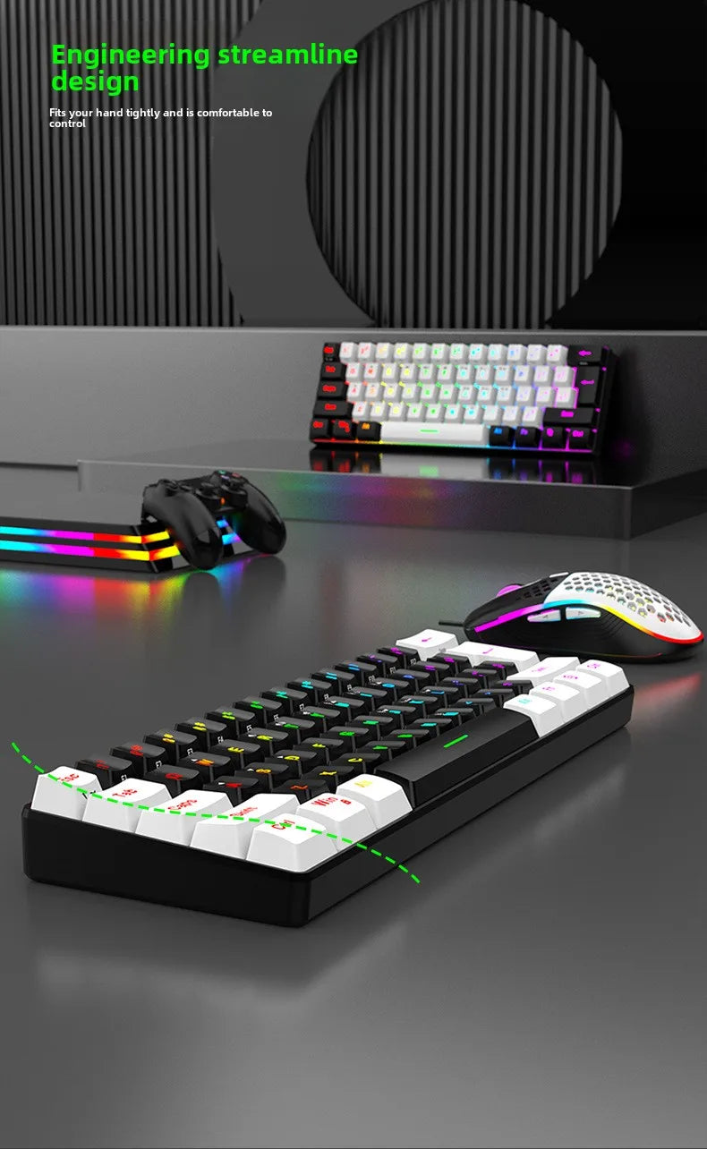 Keyboard and mouse sets 60% RGB gaming with keyboards mouse combo pc kit gamer backlit mini 61 keys computer wired set key board