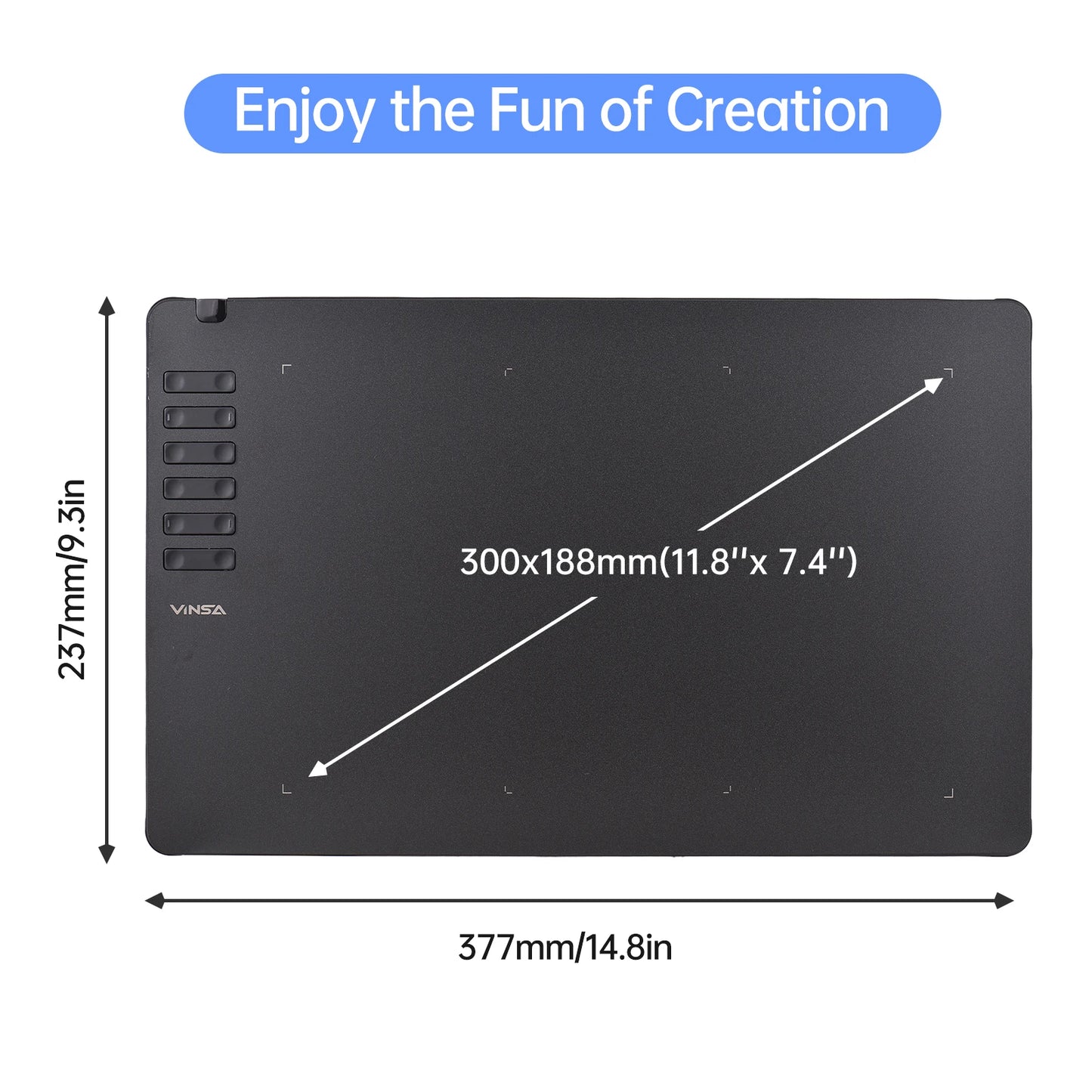 VINSA T1161 Graphics Drawing Tablet Ultra-thin Art Creation Sketch with Battery-free Stylus 8 Pen Nibs 8192 Levels Pressure