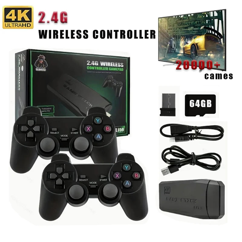 Basix 2.4G Dual Wireless Video Game Stick Joystick Console Gaming Stick 4K 20000+ Gaming 64GB Retro Gaming Thanksgiving Gift