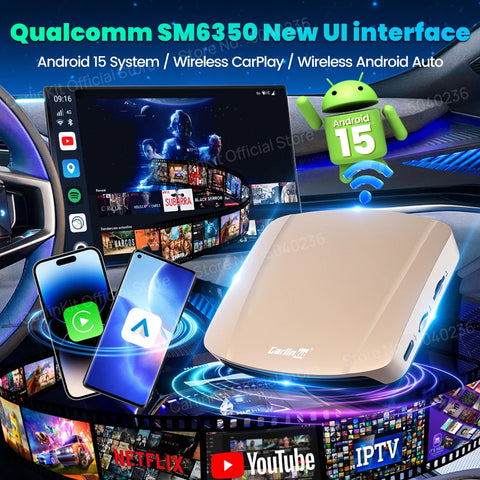 CarlinKit 8G+256G /128G Android 15 Ultra CarPlay TV Box For Netflix IPTV GPS Wireless CarPlay &Android Auto Smart Car Video Box