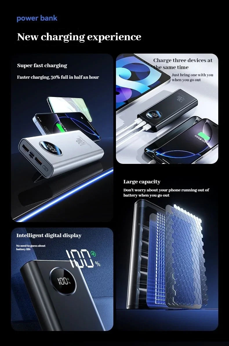 VIVO 50000mAh Power Bank High Capacity 120W Fast Charging Power Bank Portable External Battery Charger With LED Digital Display