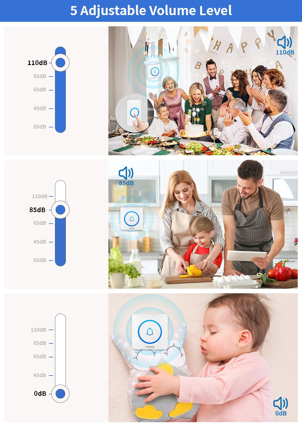 Meian-Smart Home Doorbell, Wireless Outdoor Doorbell, IP65 Waterproof Door Bell, 60 Songs, Smart Security Alarm, Door Bell Chime