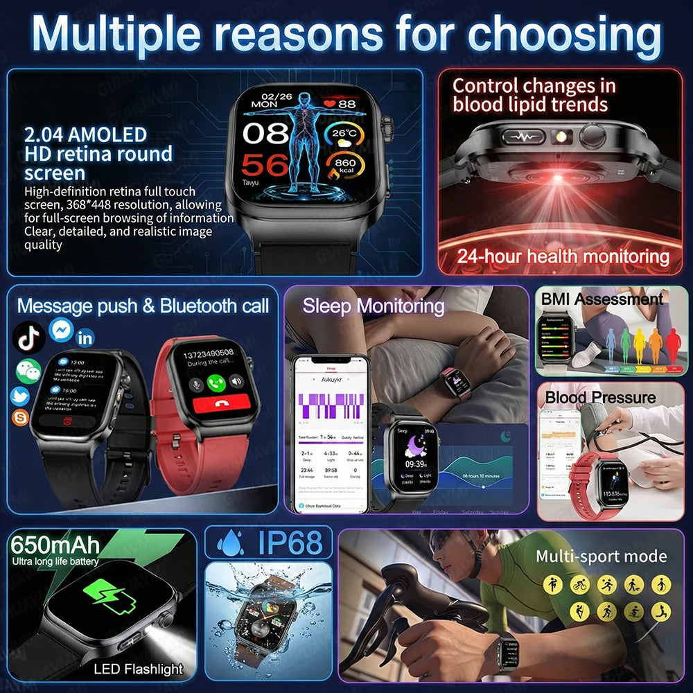 2025 New Smart Watches For man Health ECG+HRV Blood Oxygen Uric Acid Fitness Sport Tracker Watch body fat Sleep Call Smartwatch
