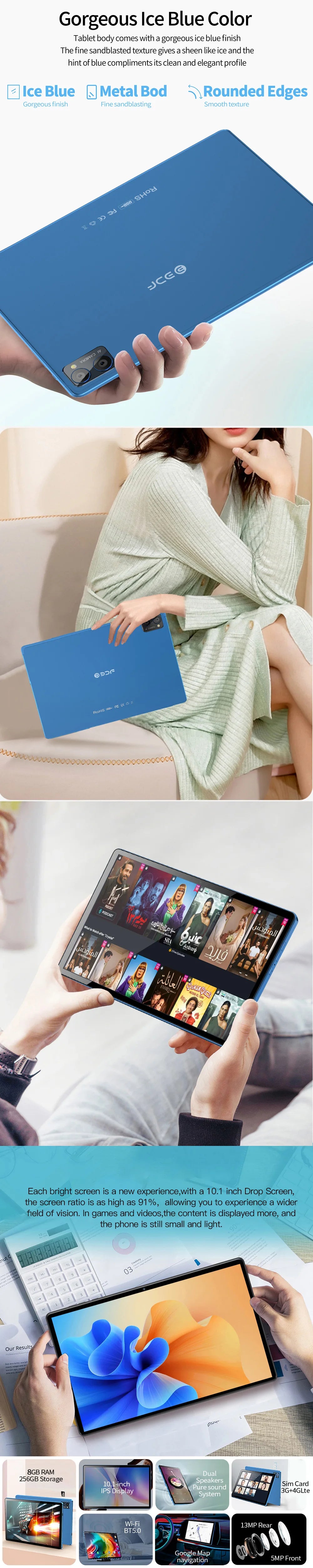 BDF-Y7 New 5G Pad 10.1 Inch Tablets Octa Core 8GB+256GB ROM HD Display Double SIM Dual Cameras Tablet Pc with Keyboard Mouse