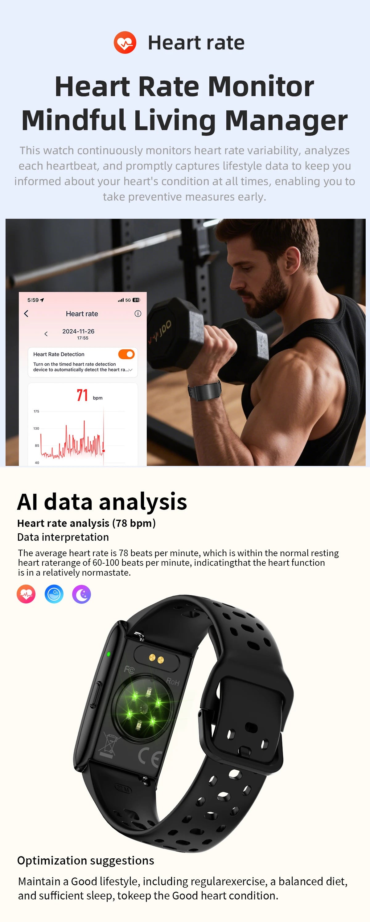 LIGE New GPS Sports Smart Bracelet Men AI Healthy Blood Pressure Fitness Tracker Pedometer Call Reminder Smartwatch Band Women