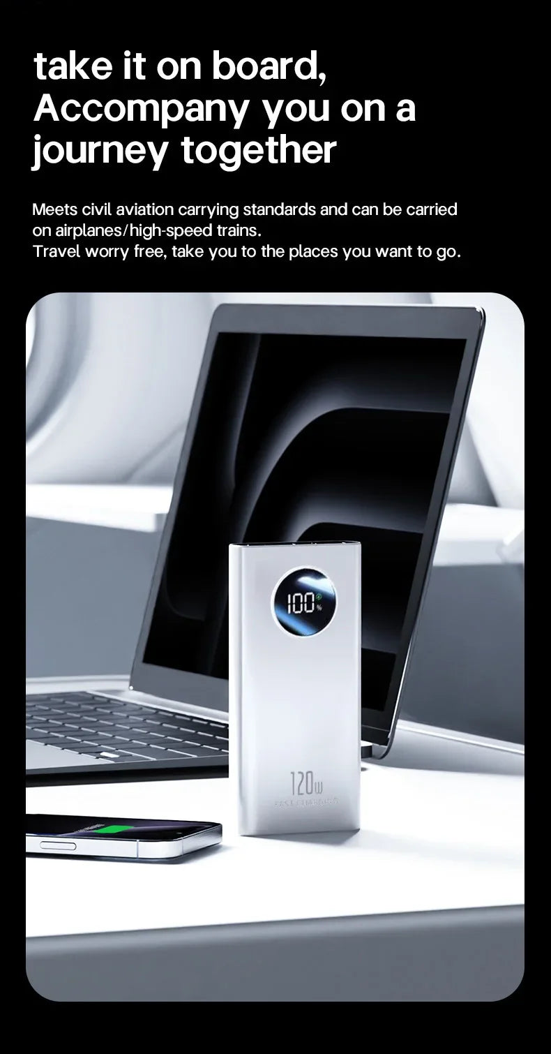 VIVO 50000mAh Power Bank High Capacity 120W Fast Charging Power Bank Portable External Battery Charger With LED Digital Display