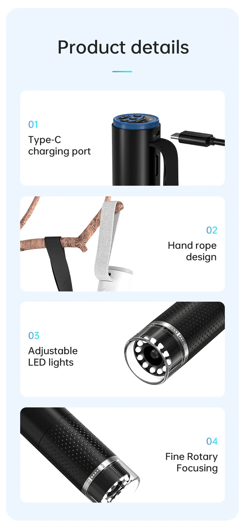 50X-1000X WiFi Digital Electronic Microscope Portable 200W Pixel Typc-C Charging LED Adjustable For Android IOS PC Magnifier