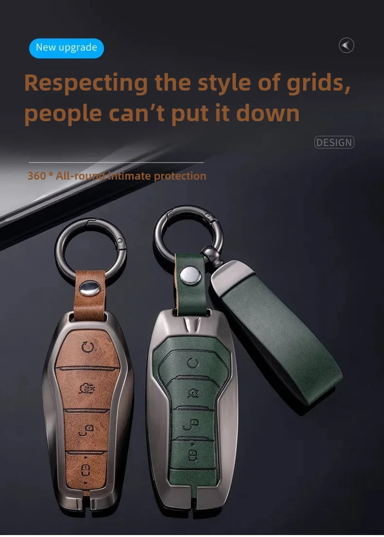 Key Case Cover for BYD Song Plus Atto 3 Han EV Tang DM Qin Seal Dolphin Leather Metal Remote Fob Holder Keychain Car Accessories