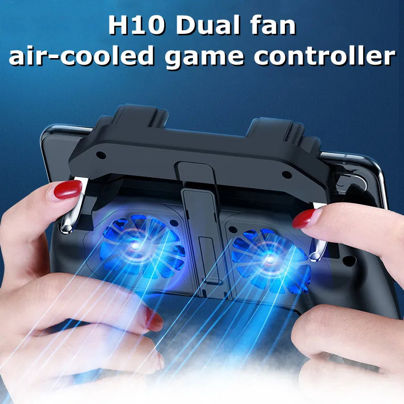 H10 4 Fingers Mobile Phone Game Handle with Radiator Aim Shooting Gamepad Joystick Controller for IOS Android Gaming Accessories