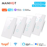 Smart Life Wifi+Bluetooth Touch Light Switch No Neutral Wire &Neutral Wire US Touch Panel Wall Switches Tuya Alexa Google Home