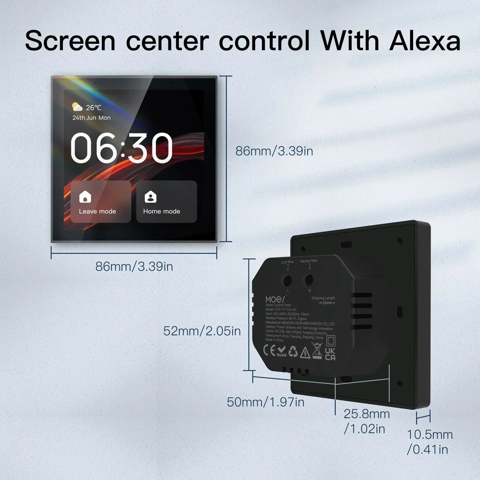 MOES Wifi Touch Center Control Panel，Tuya Screen， Bulid in Alexa Voice Control & ZigBee Gateway For Smart Scenes 4 Inches