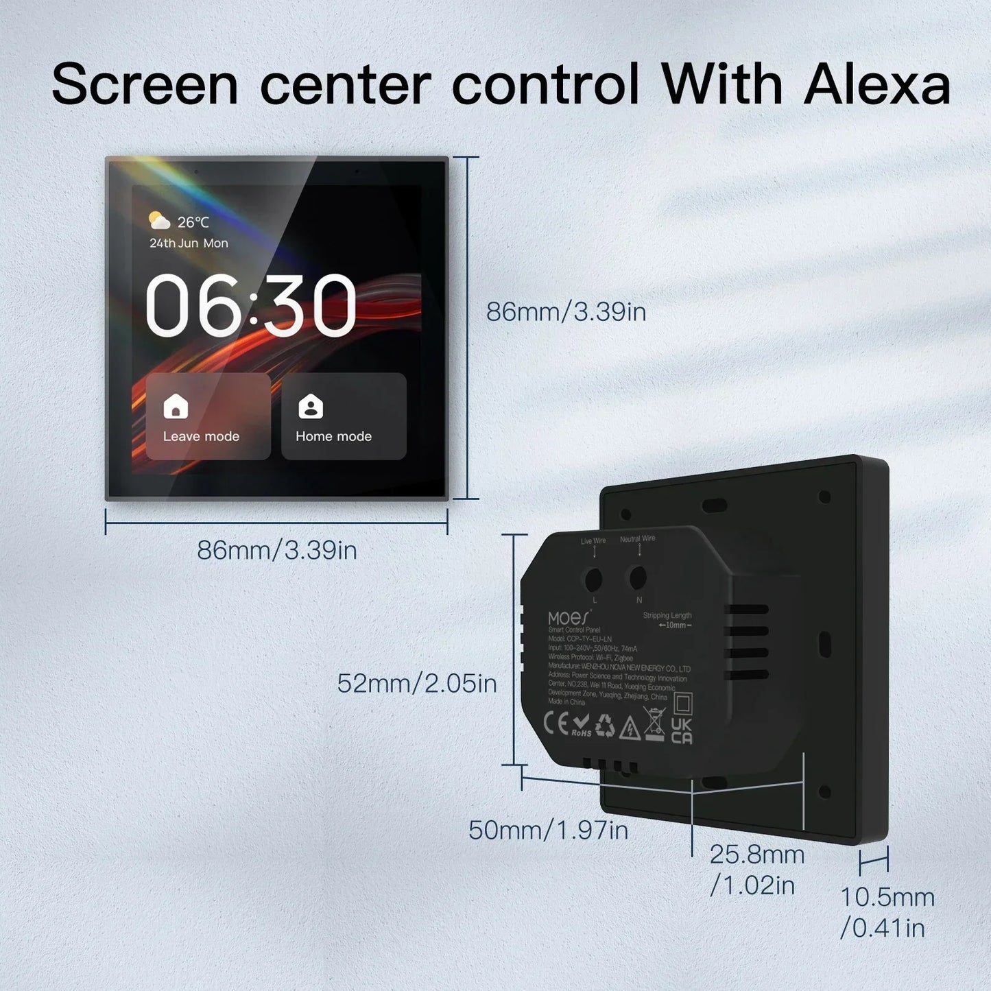 MOES Wifi Touch Center Control Panel，Tuya Screen， Bulid in Alexa Voice Control & ZigBee Gateway For Smart Scenes 4 Inches