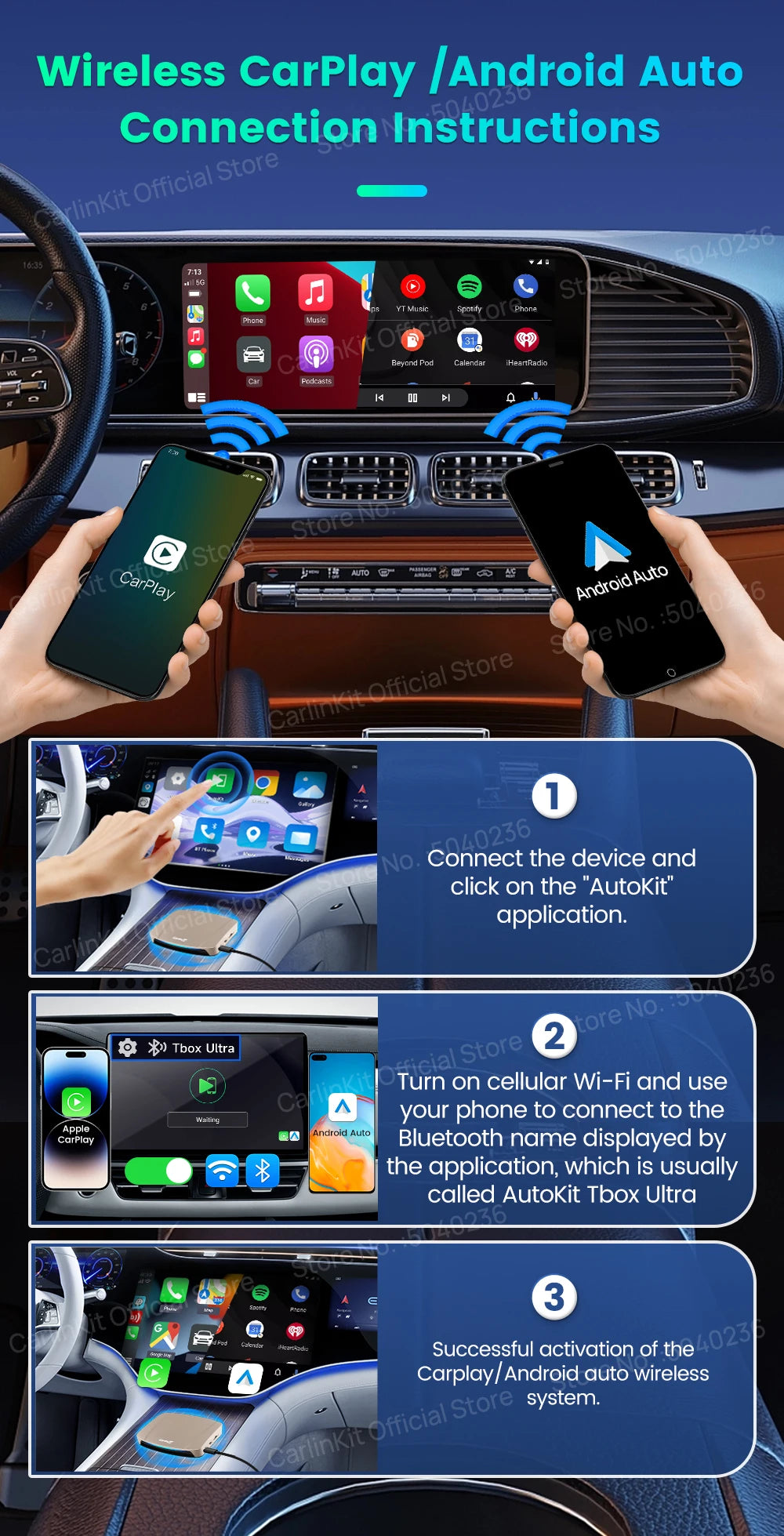 CarlinKit 8G+256G /128G Android 15 Ultra CarPlay TV Box For Netflix IPTV GPS Wireless CarPlay &Android Auto Smart Car Video Box