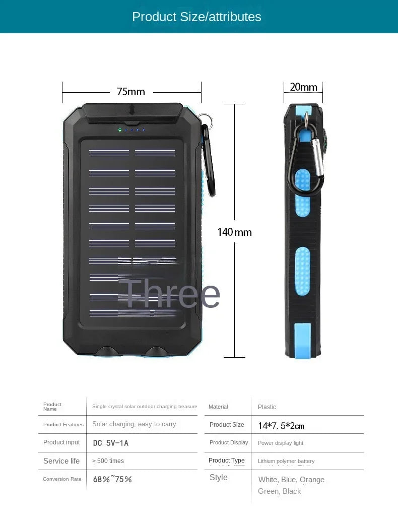Real Capacity 200000mAh  Large Capacity Solar Power Bank New Portable With Lanyard Compass External Battery Outdoor Camping