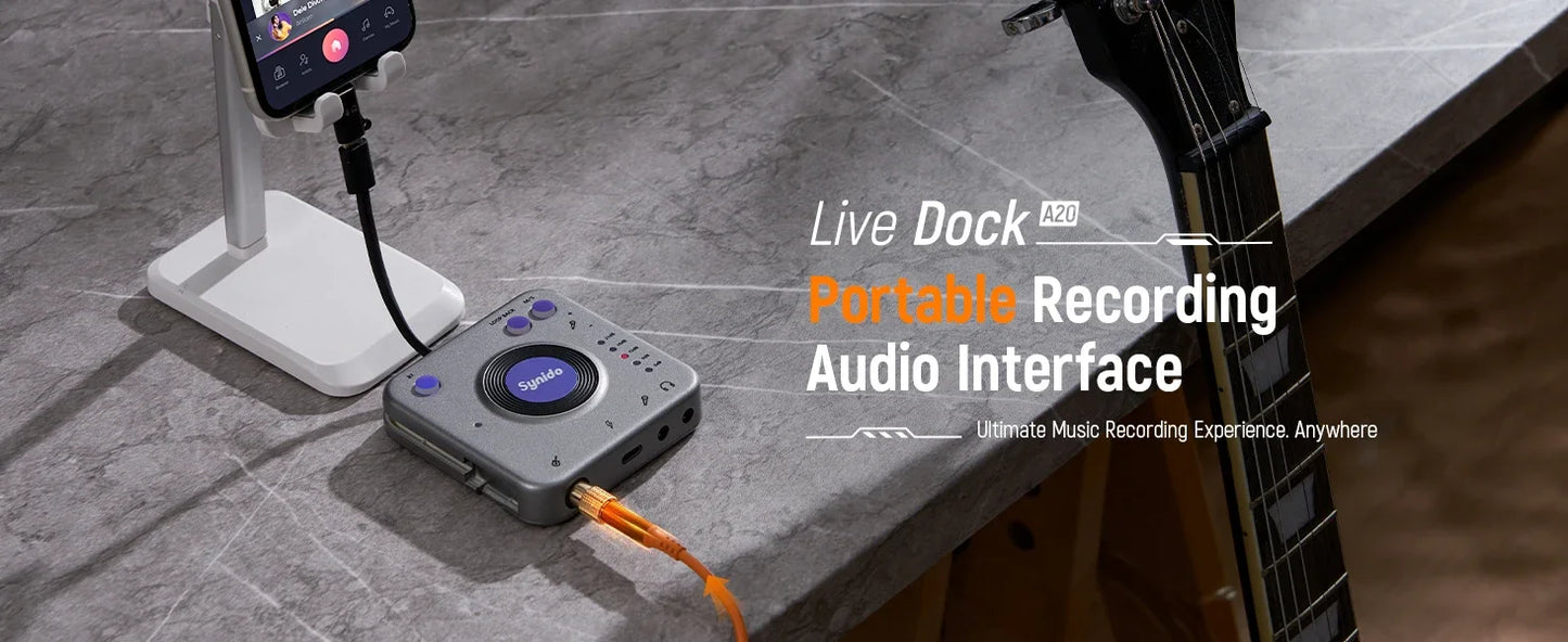 Synido Live Dock A10/A20 Audio Adapter with USB-C Music Recording Portable Audio Interface for iPhone Android Phones PC computer
