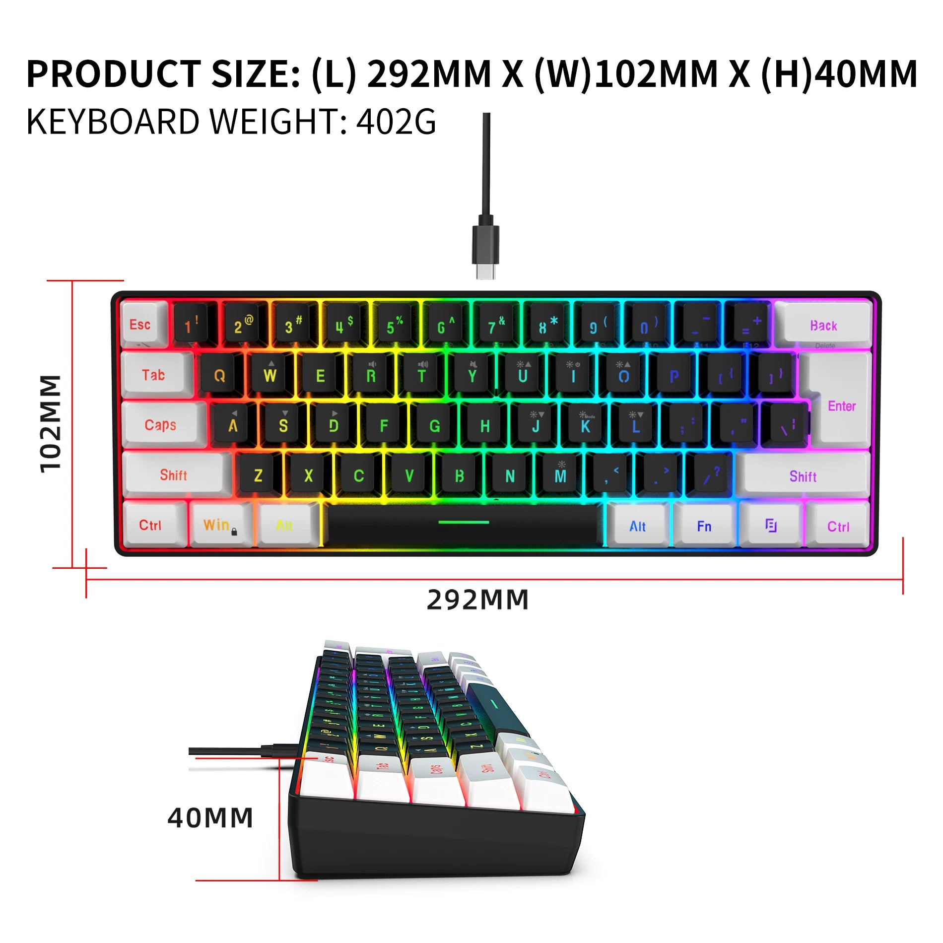 New 61keys Wired White Black Keyboard RGB Gaming Mouse Office Kit Backlight Keyboard and Mouse Combos for PUBG Gamer