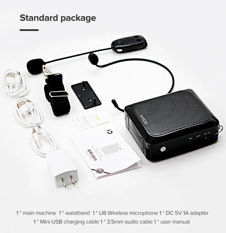 SHIDU 25W Portable Bluetooth Wireless Voice Amplifier for Teacher with UHF Microphone AUX HiFi Recording Mini Echo Audio Speaker