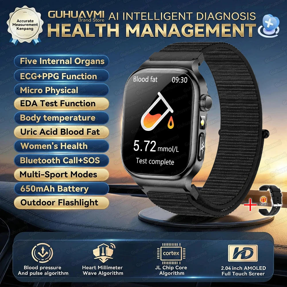 Upgraded Micro Physical Examination Smart Watches For Man Uric Acid Body Fat Five Organ Health Watches Bluetooth Call SmartWatch