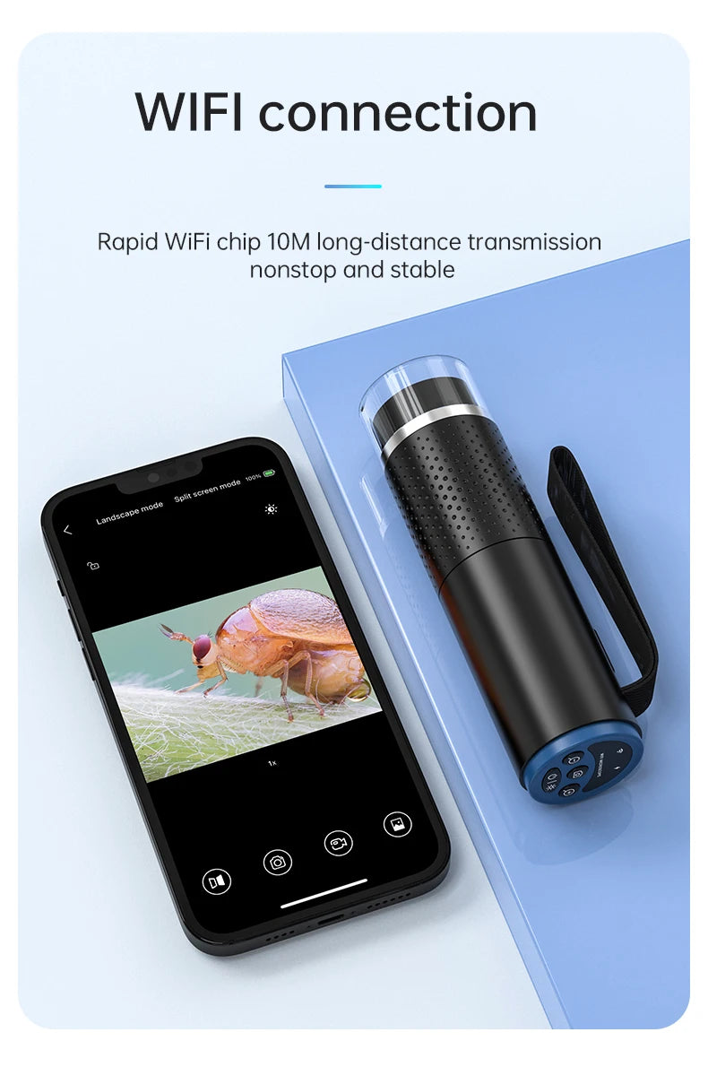 50X-1000X WiFi Digital Electronic Microscope Portable 200W Pixel Typc-C Charging LED Adjustable For Android IOS PC Magnifier