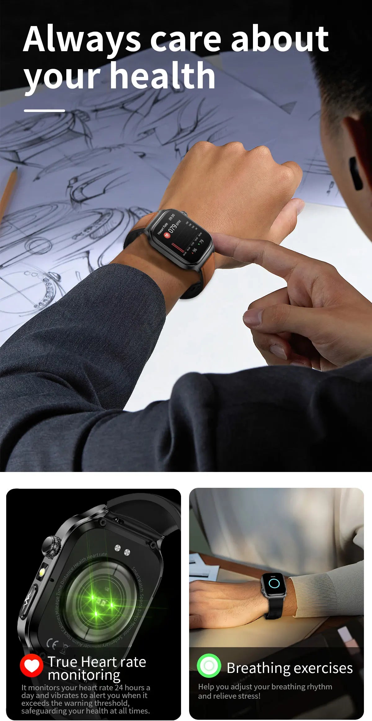 Upgraded Micro Physical Examination Smart Watches For Man Uric Acid Body Fat Five Organ Health Watches Bluetooth Call SmartWatch