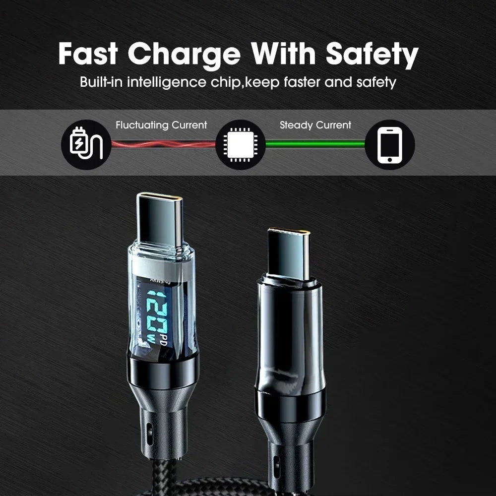 120W Dual USB C Digital Display Cable PD Fast Charging USB Type C to Type-C Cable For iPhone 15 Pro Max Plus Xiaomi Macbook iPad