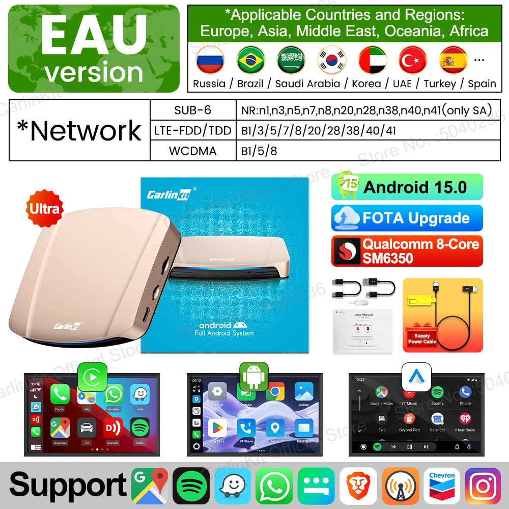 CarlinKit 8G+256G /128G Android 15 Ultra CarPlay TV Box For Netflix IPTV GPS Wireless CarPlay &Android Auto Smart Car Video Box