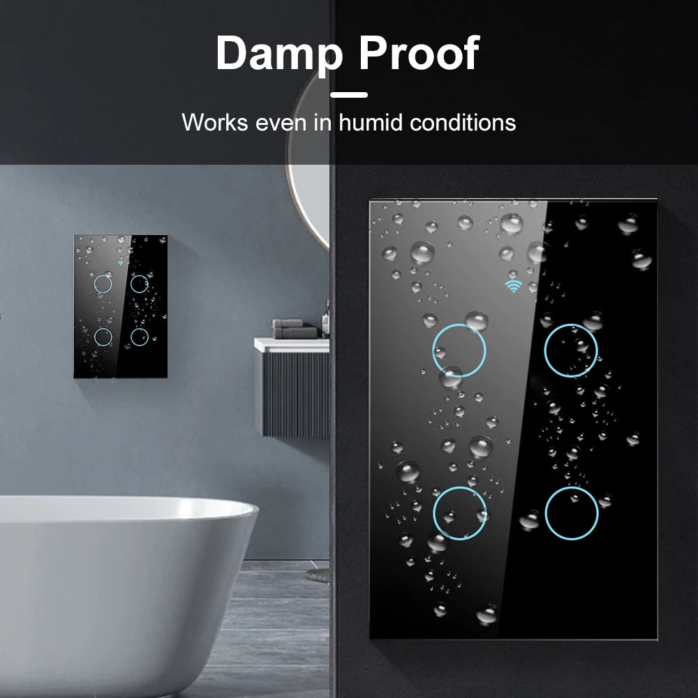 Smart Life Wifi+Bluetooth Touch Light Switch No Neutral Wire &Neutral Wire US Touch Panel Wall Switches Tuya Alexa Google Home