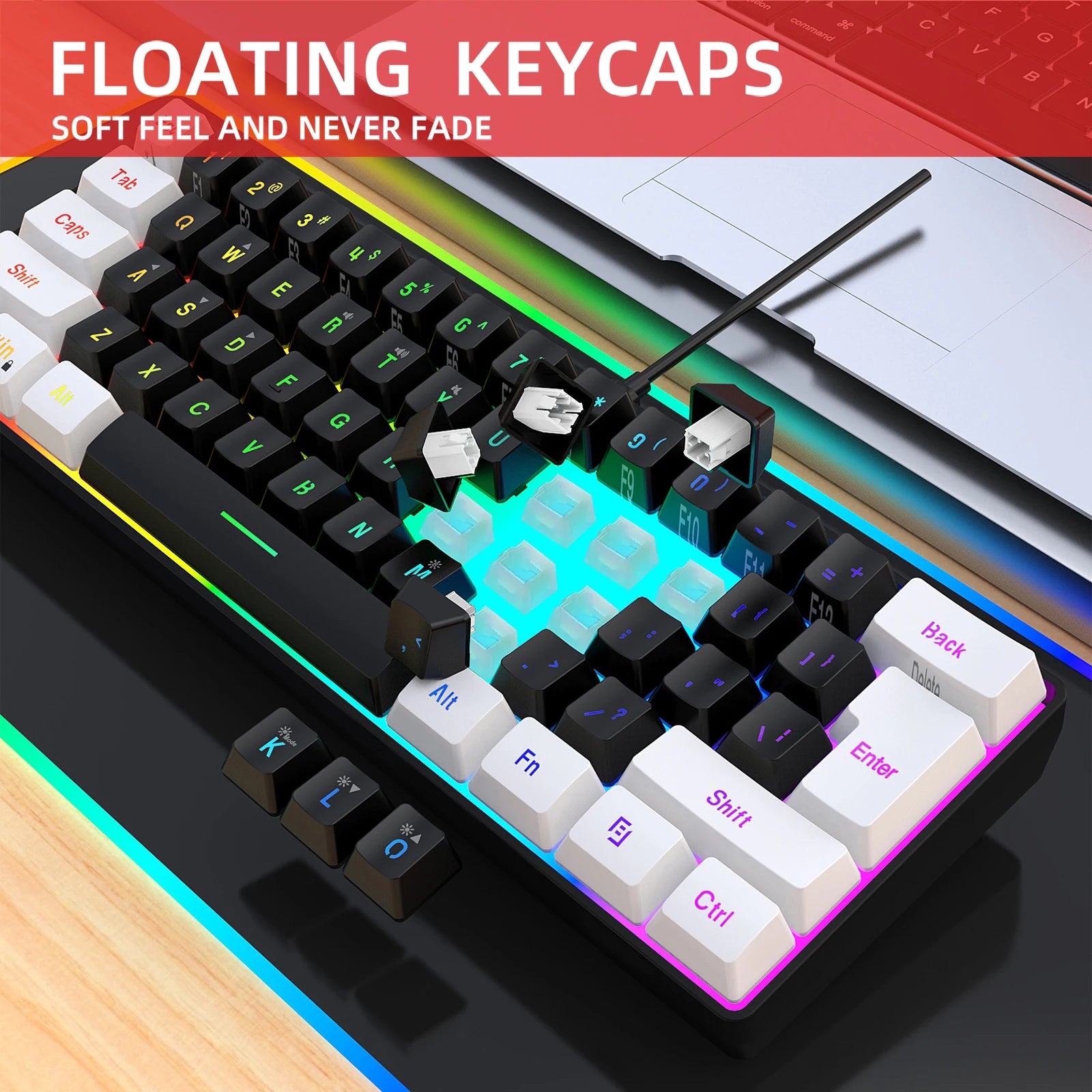 New 61keys Wired White Black Keyboard RGB Gaming Mouse Office Kit Backlight Keyboard and Mouse Combos for PUBG Gamer