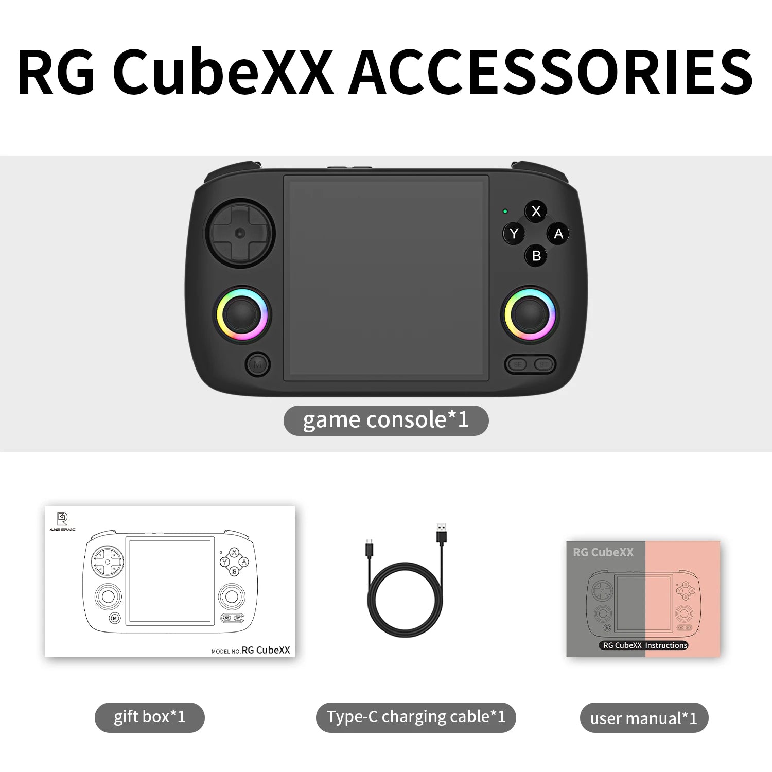 ANBERNIC RG CubeXX Handheld Game Console 3.95" IPS 720*720 Screen Linux WIFI Bluetooth HD-Connection Retro Video Gaming Console