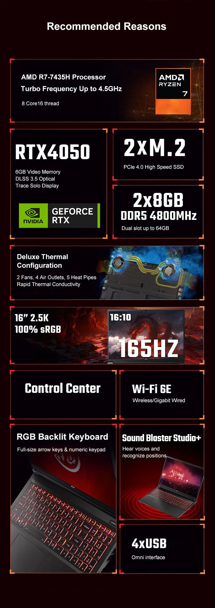 2024 Acer Nitro Dragon Gaming Laptop 16 Inch 2.5K 165Hz IPS Screen Netbook Ryzen R7-8745H 32GB 1TB RTX4060 Gaming Notebook PC