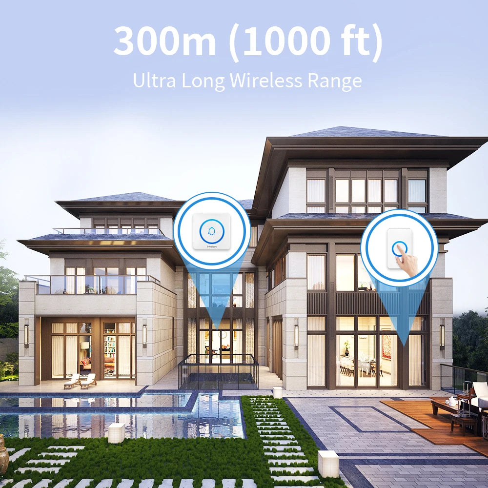 Meian-Smart Home Doorbell, Wireless Outdoor Doorbell, IP65 Waterproof Door Bell, 60 Songs, Smart Security Alarm, Door Bell Chime