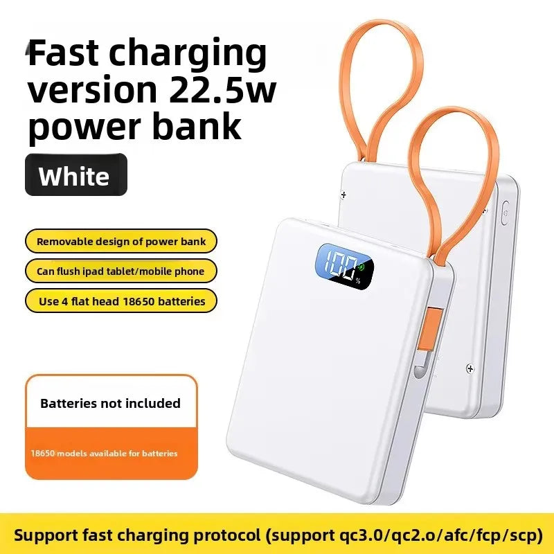 4*18650 Power Bank Cases 10W Battery Holder Portable 22.5W Type C Fast Charging Shell for iPhone Xiaomi With Charging Cable