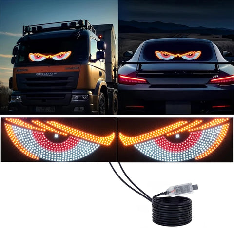 USB Dynamic Devil Eyes Light Car Windshield Dynamic LED Matrix Panel Screen Light for Car Truck Window Decor Lighting 11 Modes