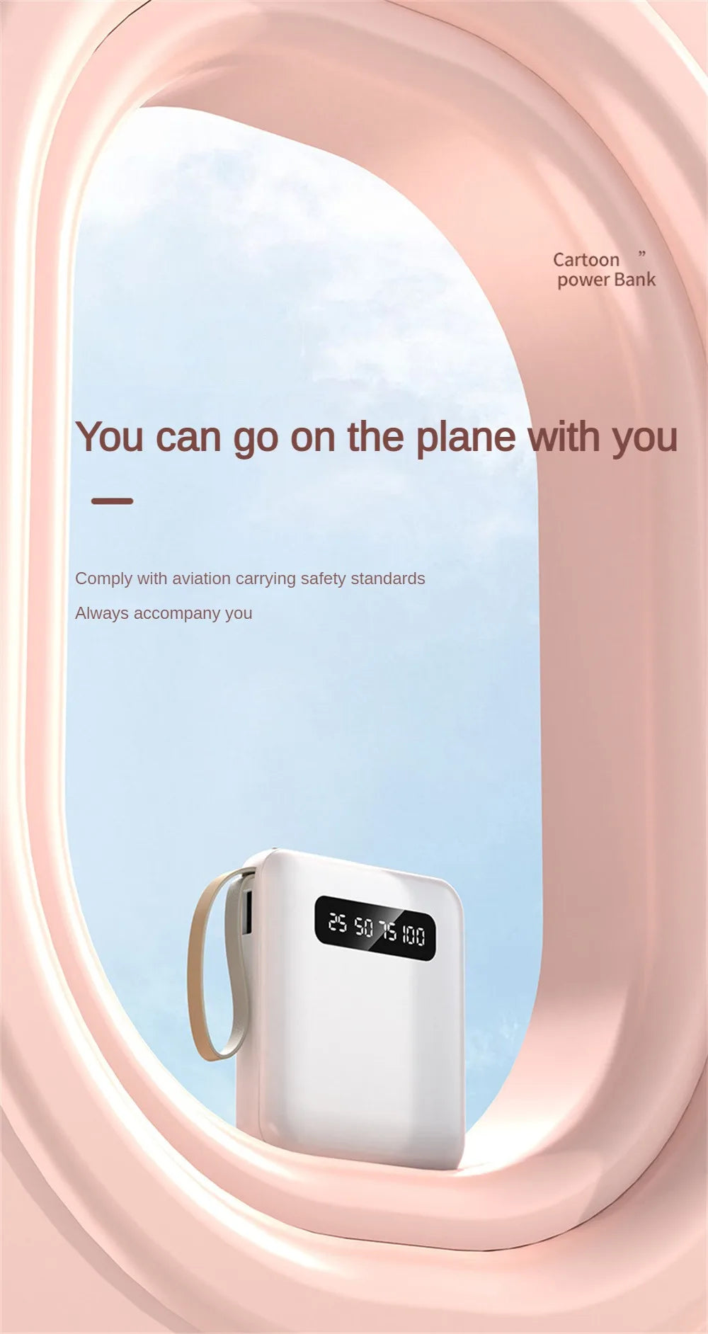 Mirror Screen Mini Fast Charge Large Capacity 20000 MAh Fast Charging Power Bank Sharing With Cable Mobile Power Supply