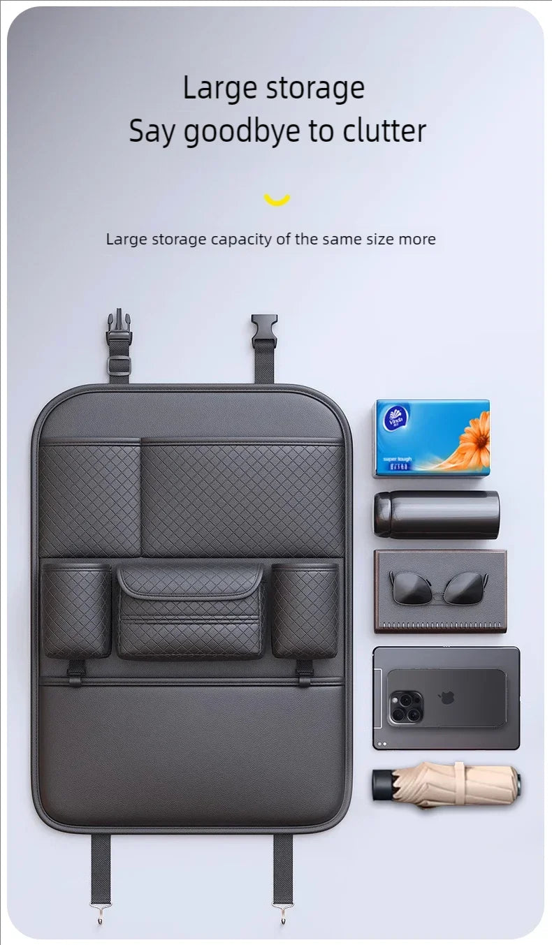 Multi-functional Car Seat Back Organizer High-Capacity Multi-Pocket Backseat Storage Bag Wear-Resistant Anti Kick Mat