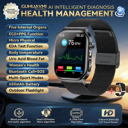 2025 New Smart Watches For man Health ECG+HRV Blood Oxygen Uric Acid Fitness Sport Tracker Watch body fat Sleep Call Smartwatch
