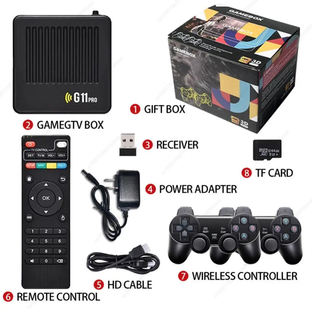 G11 Pro Retro Game Box Ultra Low Latency HD Video Game Console 4K HDMI-Compatible Output with 2.4G Wireless Dual Gamepad