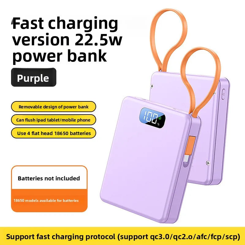 4*18650 Power Bank Cases 10W Battery Holder Portable 22.5W Type C Fast Charging Shell for iPhone Xiaomi With Charging Cable