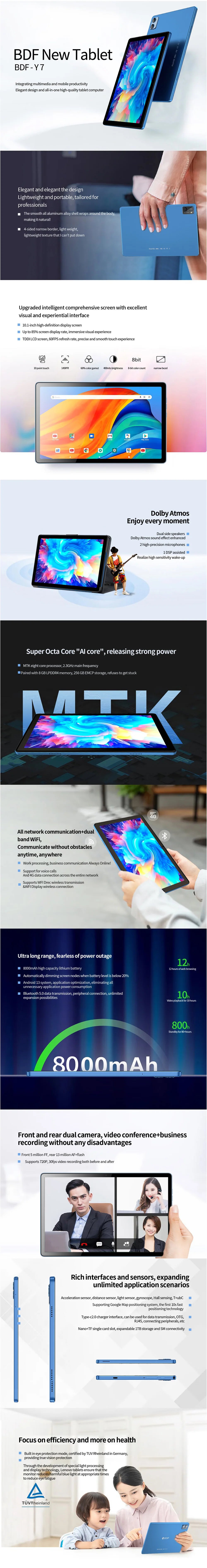 BDF-Y7 New 5G Pad 10.1 Inch Tablets Octa Core 8GB+256GB ROM HD Display Double SIM Dual Cameras Tablet Pc with Keyboard Mouse