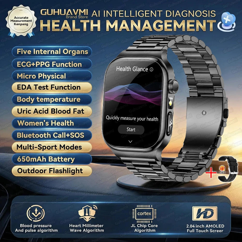 2025 New Smart Watches For man Health ECG+HRV Blood Oxygen Uric Acid Fitness Sport Tracker Watch body fat Sleep Call Smartwatch