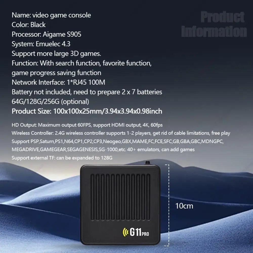 G11 Pro Retro Game Box Ultra Low Latency HD Video Game Console 4K HDMI-Compatible Output with 2.4G Wireless Dual Gamepad
