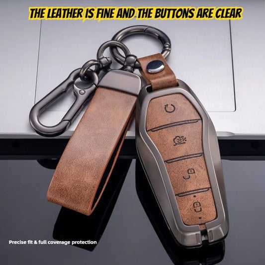 Key Case Cover for BYD Song Plus Atto 3 Han EV Tang DM Qin Seal Dolphin Leather Metal Remote Fob Holder Keychain Car Accessories
