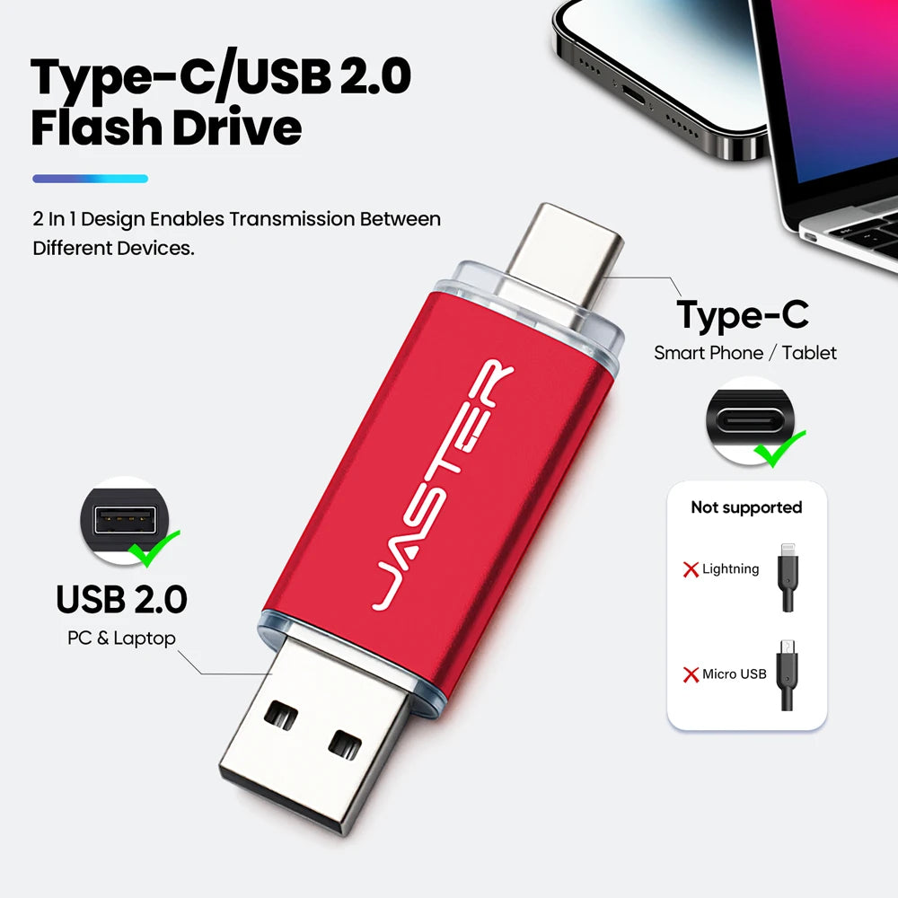 High speed TYPE C 2in1 USB flash drive 128GB 64GB 32GB metal Pen drive smart phone Car TV USB stick 4GB 8GB 16GB Creative gift