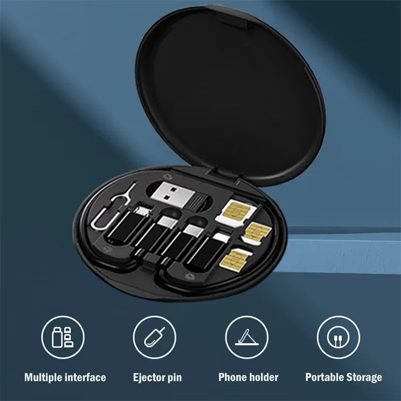 Portable Multi-functional Data Cable Storage Box, 60W Fast Charging Mobile Phone Holder, Charging Cable Set, Multi Head Adapter