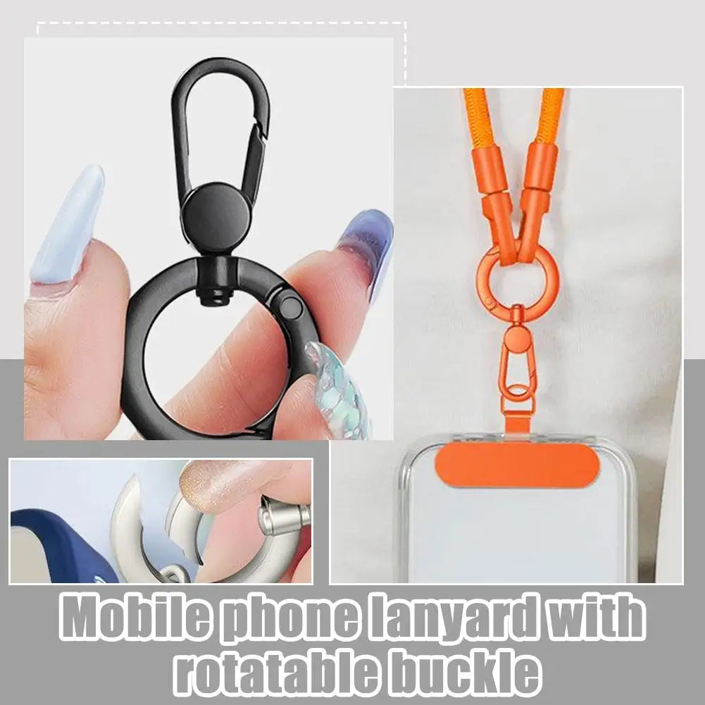 Metal Phone Lanyard Gasket Patch Rotatable Metal Buckle Hanging   Steel Clip Card Cord Tab Mobile Phone Accessories
