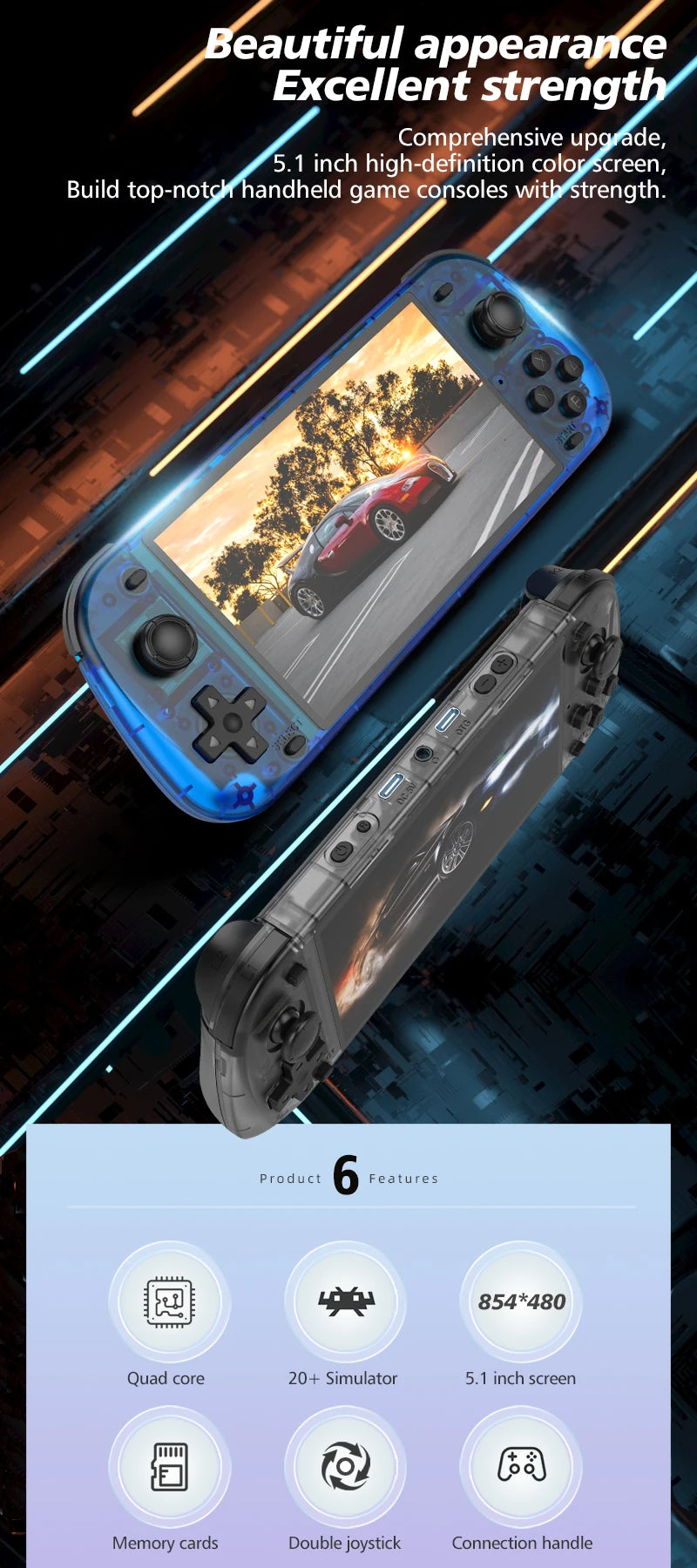 5.1inch Game Console R50S 128G IPS Screen Video Game Consoles Wifi Two-player Online Gaming Pocket R36S Upgraded Consolas