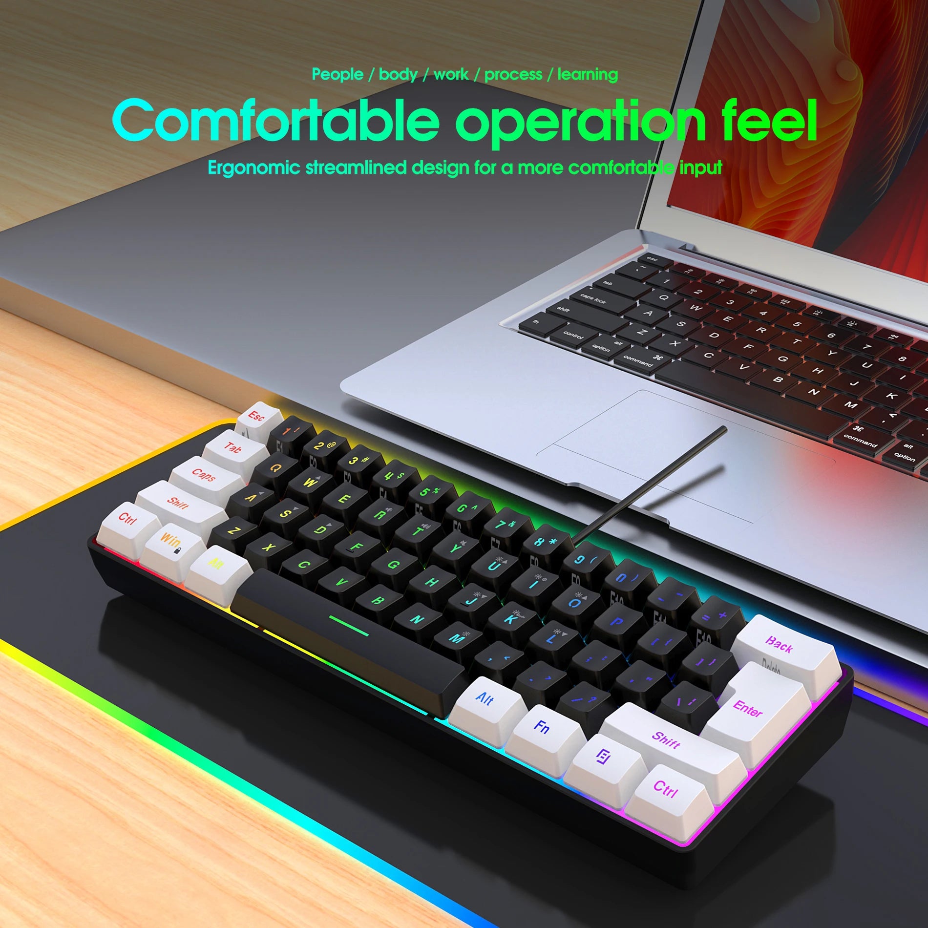 New 61keys Wired White Black Keyboard RGB Gaming Mouse Office Kit Backlight Keyboard and Mouse Combos for PUBG Gamer
